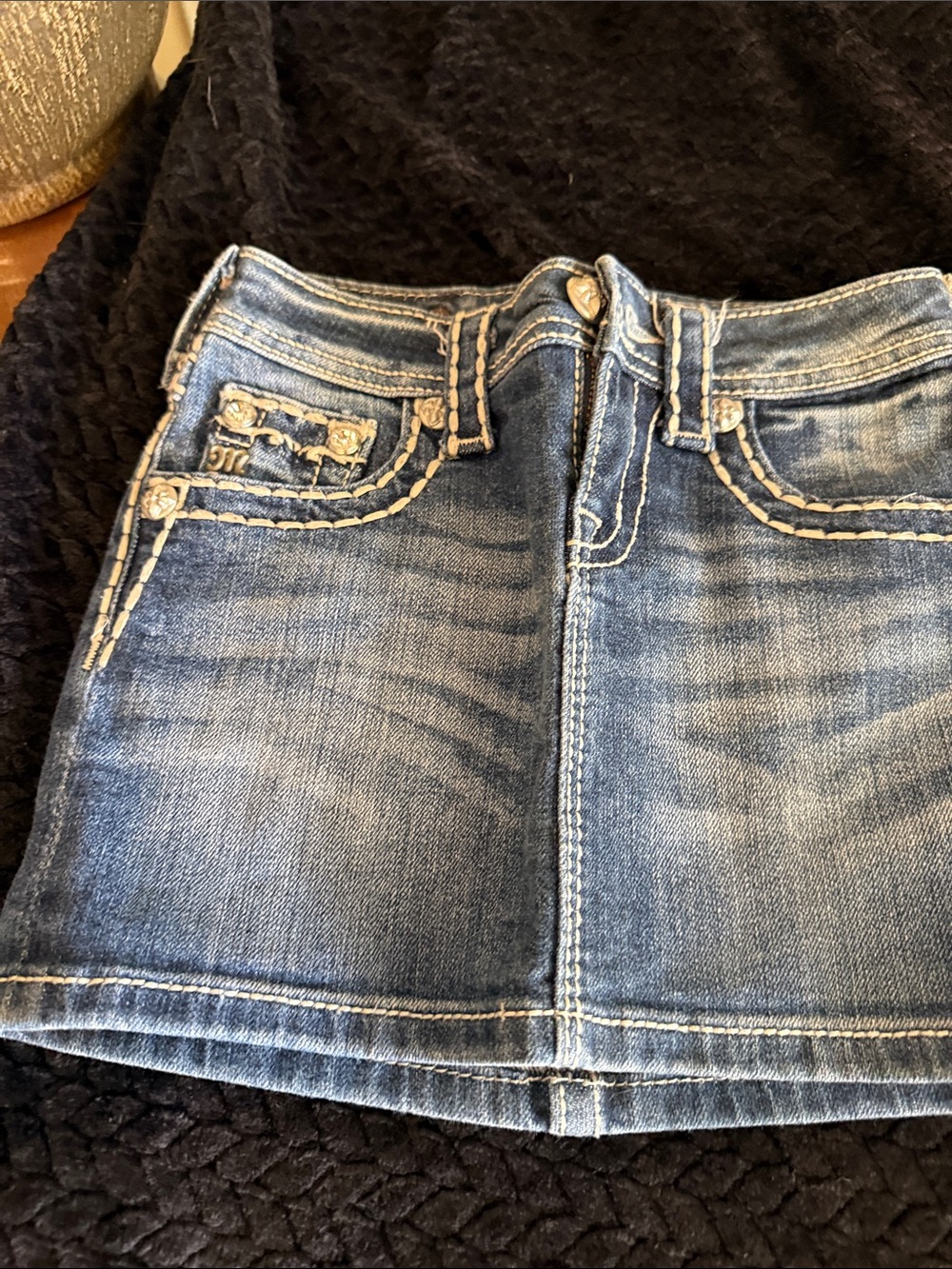 Miss Me Light Blue Denim Waistband with White Stitching